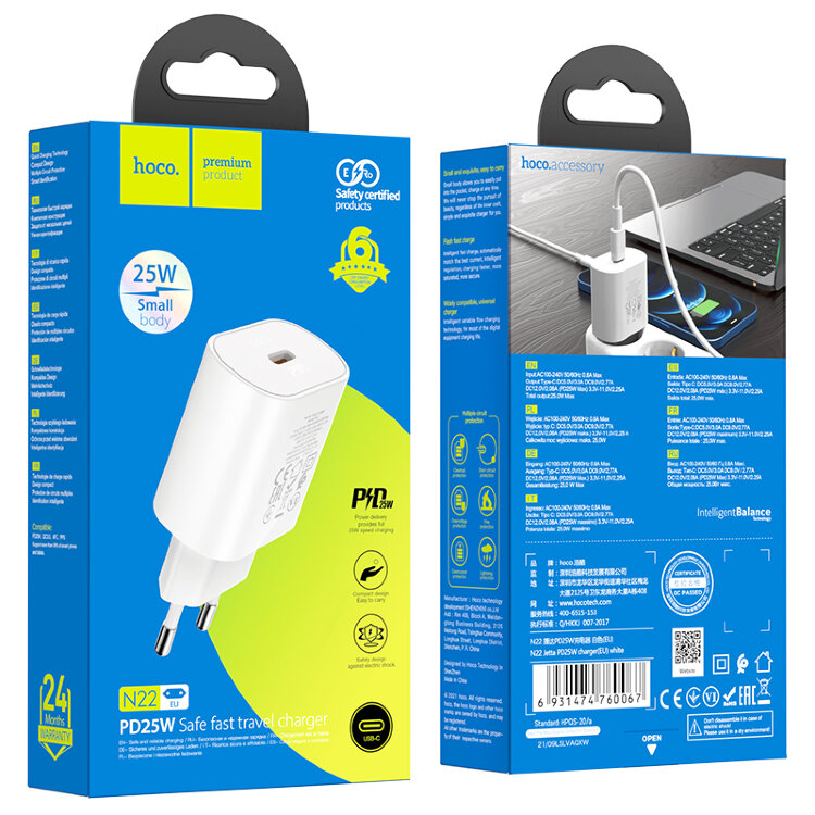 HOCO Зарядное устройство сетевое N22 PD25W Jetta 1xType-C белый