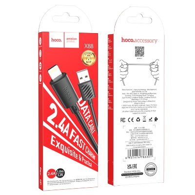 HOCO Кабель X88 USB - Lightning 2.4A 1м черный