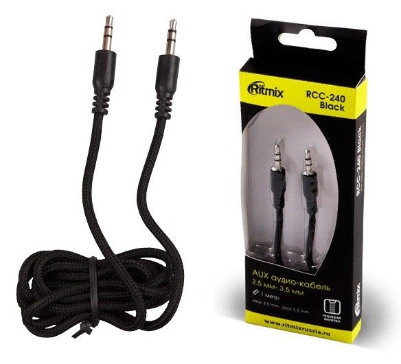 Ritmix Кабель AUX Jack (M) 3.5 - Jack (M) 3.5 RCC-240 1м ткань, черный