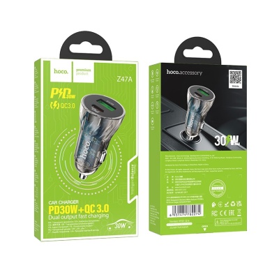 Hoco Зарядное устройство автомобильное Z47А 1ХUSB, 1хType-C, QC3.0 черный
