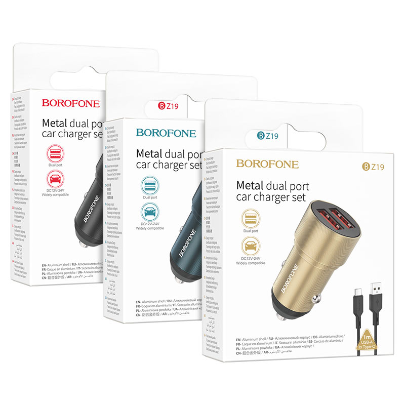 Borofone Зарядное устройство автомобильное BZ19 2ХUSB 12W + кабель Type-C синий — изображение 2