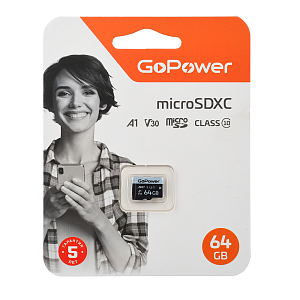 Go Power КАРТА ПАМЯТИ MICRO SD 64GB Class 10 V30