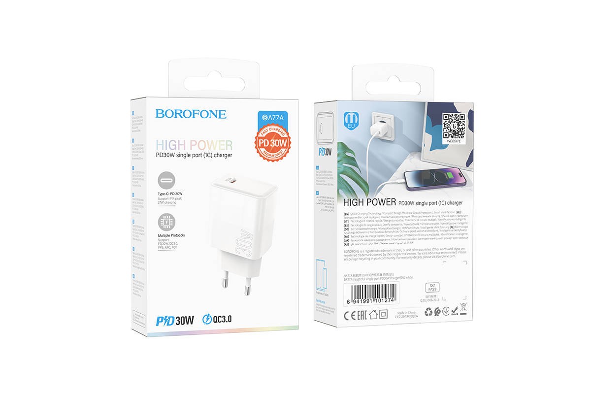 BOROFONE Зарядное устройство BA77A 1xType-C 30W белый