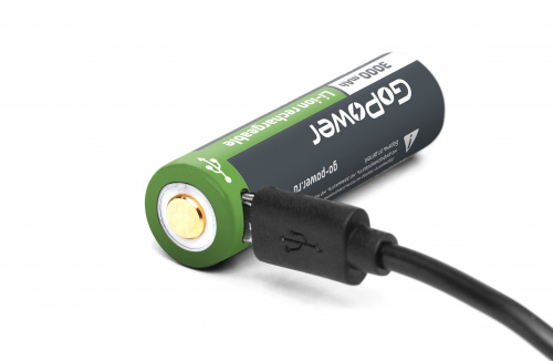 GoPower Аккумулятор LI 18650 3000mAh с разьемом MicroUSB c защитой, выс. конт. BL1 10/уп