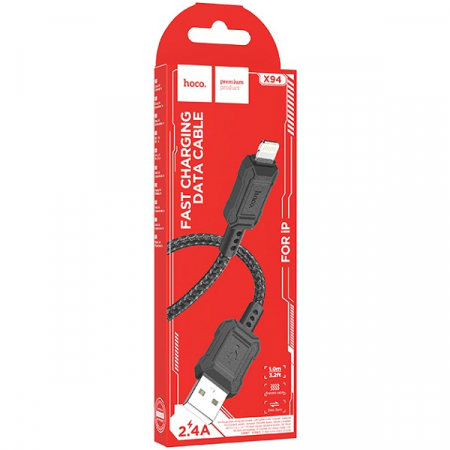 HOCO Кабель X94 USB - Lightning 2.4А 1м ткань черный
