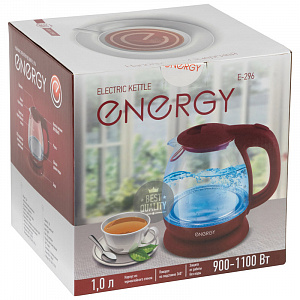 ENERGY Чайник E-296 (1л) стекло, пластик, красный — изображение 2