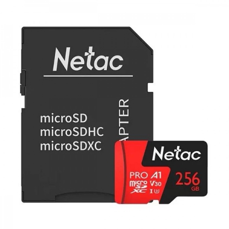 NETAC Карта памяти MicroSD P500 Extreme Pro 256GB Class 10 UHS-1 A1 V30 100 МБ/сек с адаптером — изображение 2