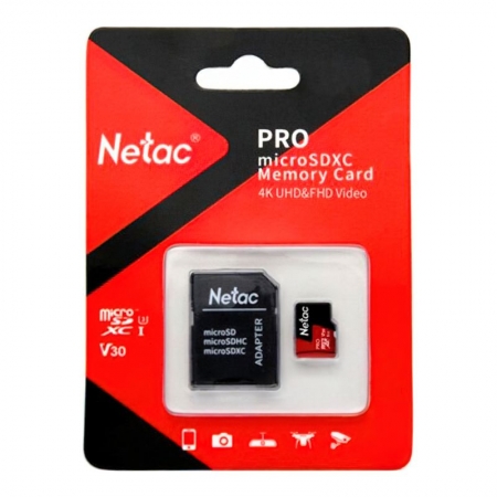 NETAC Карта памяти MicroSD P500 Extreme Pro 256GB Class 10 UHS-1 A1 V30 100 МБ/сек с адаптером