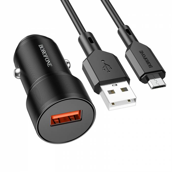 Borofone Зарядное устройство автомобильное BZ19A 1ХUSB 18W QC + кабель Micro черный
