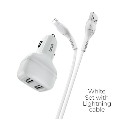 Hoco Зарядное устройство автомобильное Z36 2ХUSB 2400mA+ кабель iPhone белый — изображение 2