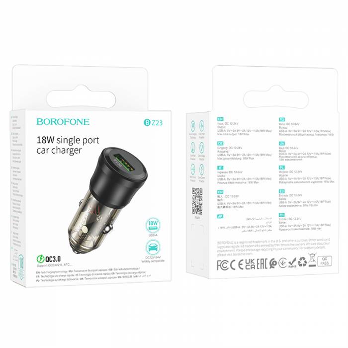 Borofone Зарядное устройство автомобильное BZ23 1ХUSB QC3.0 18W черный