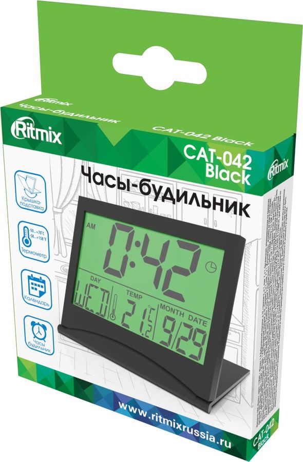Ritmix Часы электронные с будильником, термометром CAT-042 черные — изображение 2