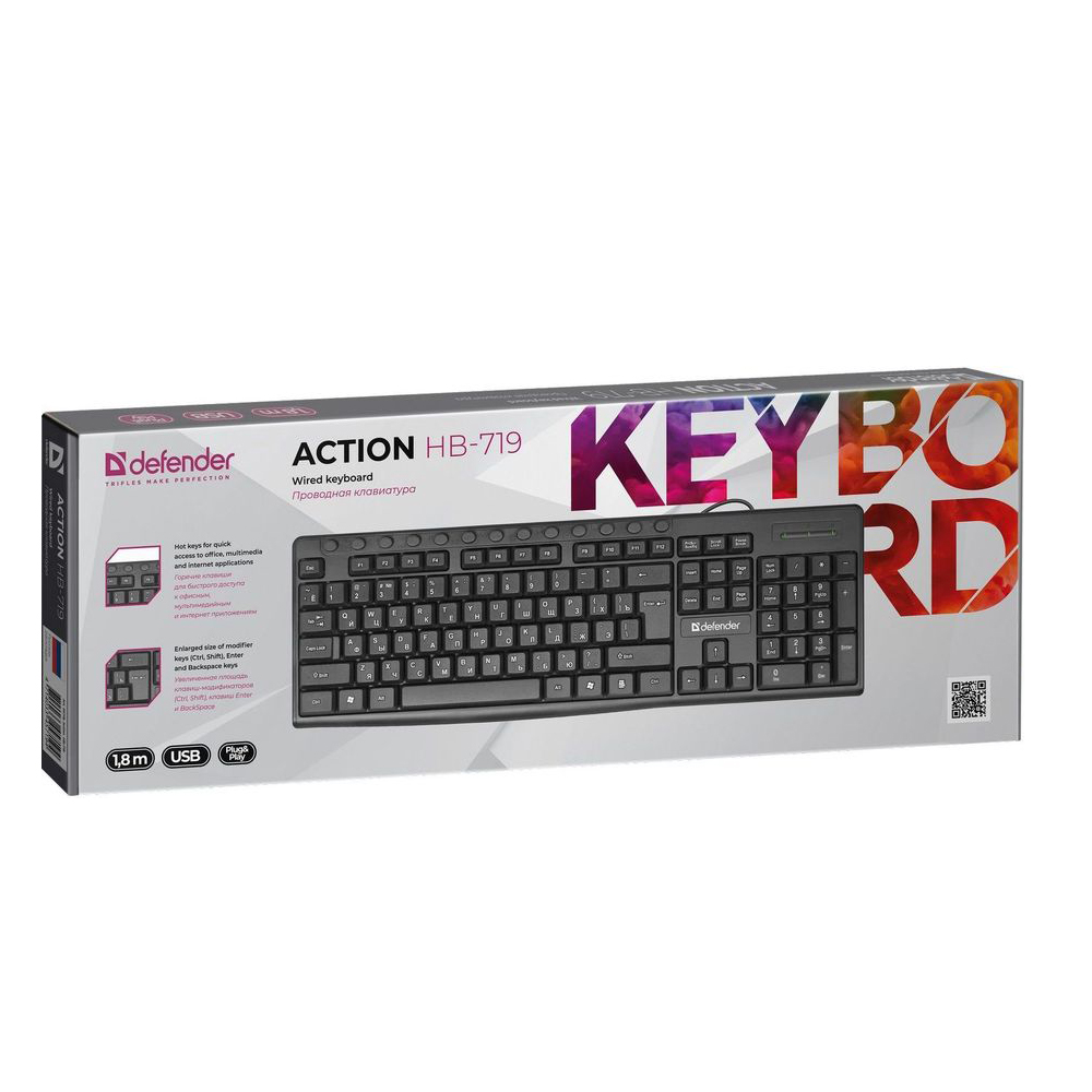 Defender Клавиатура проводная Action HB-719 USB черная