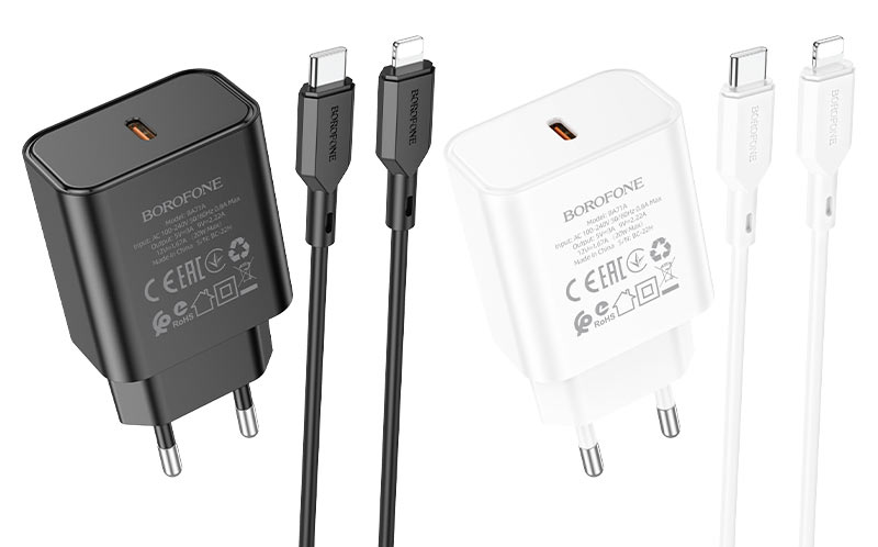 BOROFONE Зарядное устройство BA71A 1xType-C 20W + кабель Type-C-Lightning черный — изображение 2