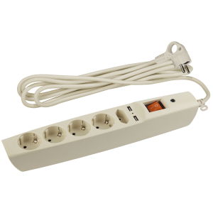 ЭРА Сетевой фильтр SFU-5es-2m-I 2м 5 гнезд 2xUSB 10А слоновая кость