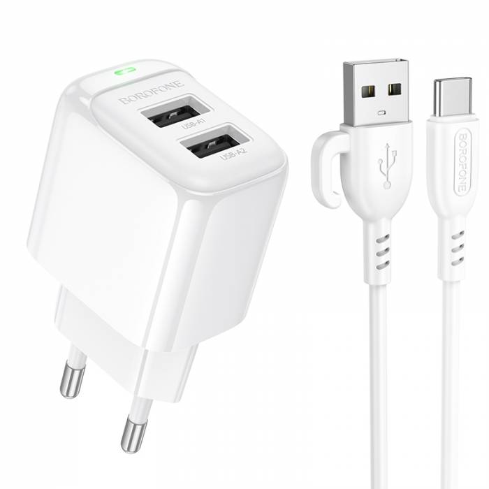 BOROFONE Зарядное устройство BAS41A 2xUSB 2.1A + кабель Type-C белый — изображение 2
