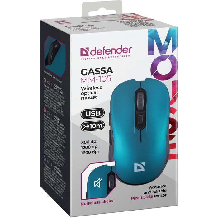 DEFENDER Мышь беспроводная Gassa MM-105 бирюзовая