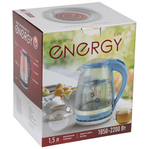 ENERGY Чайник E-279 (1,5л) стекло, синий — изображение 3