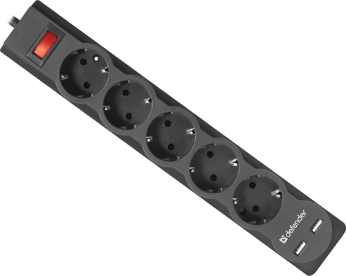 Defender Сетевой фильтр DFS751 1,8м 5 гнезд 10А 2хUSB — изображение 2