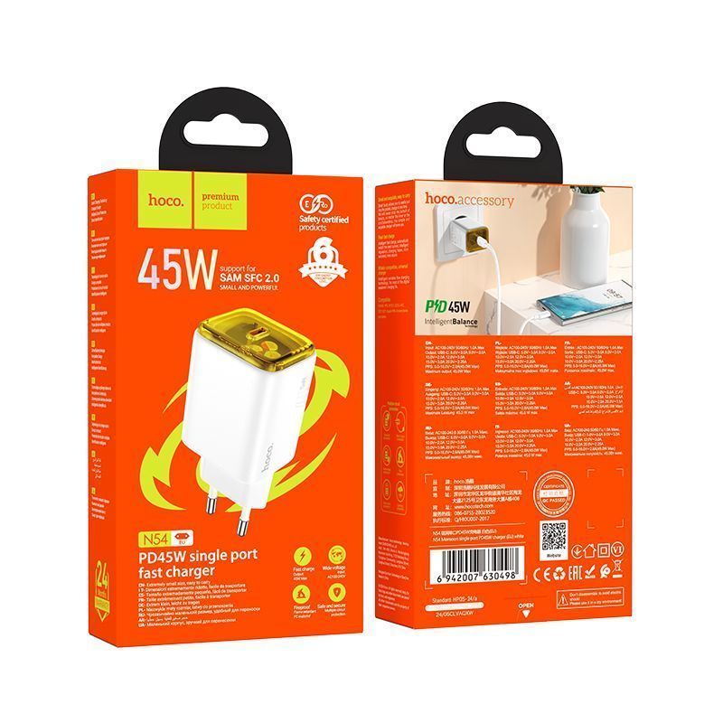 Hoco Зарядное устройство N54 1xType-C 45W QC3.0 белый