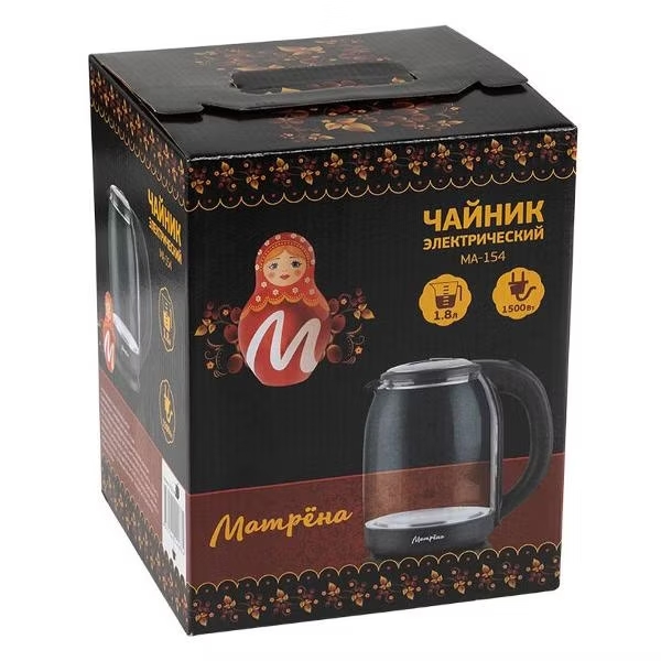 Матрена Чайник МА-154 (1.8л) 1500Вт стекло, черный — изображение 2