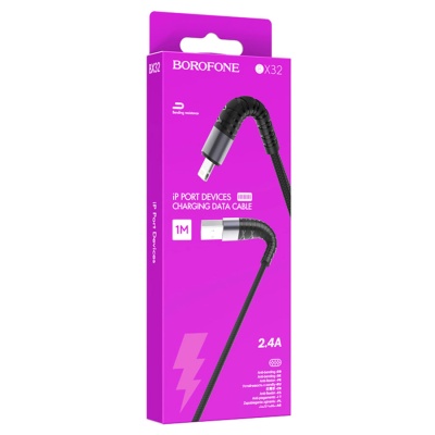 BOROFONE Кабель BX32 USB - Lightning 2.4A 1м ткань черный