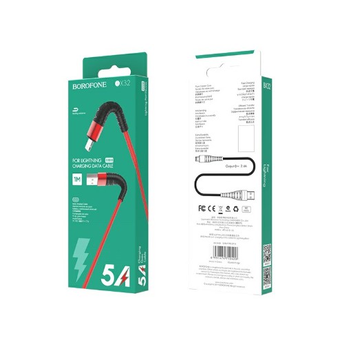 BOROFONE Кабель BX32 USB - Lightning 2.4A 1м ткань красный
