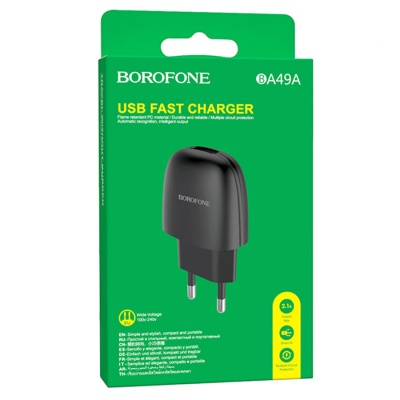 BOROFONE Зарядное устройство BA49A 1xUSB 2.1A черный