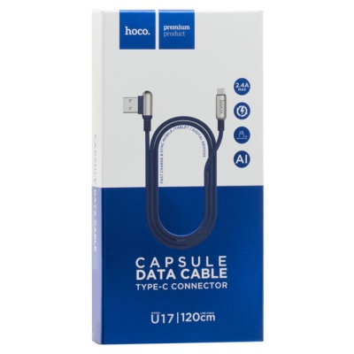 Hoco Переходник U17 USB 3.0 - Micro USB 1.2м угловой синий