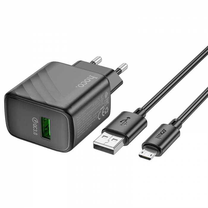 HOCO Зарядное устройство CS21A 1xUSB 18W QC3.0 + кабель Micro черный — изображение 2