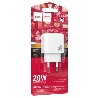 HOCO Зарядное устройство CS54A 1xUSB 1xType-C QC3.0 20W белый