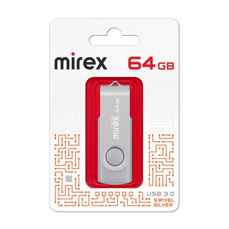 MIREX Флэш-карта 64GB USB 2.0 SWIVEL Silver
